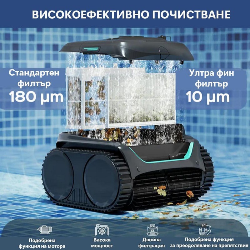 Безкабелен робот за басейни Wybot C2, Двойна филтрация